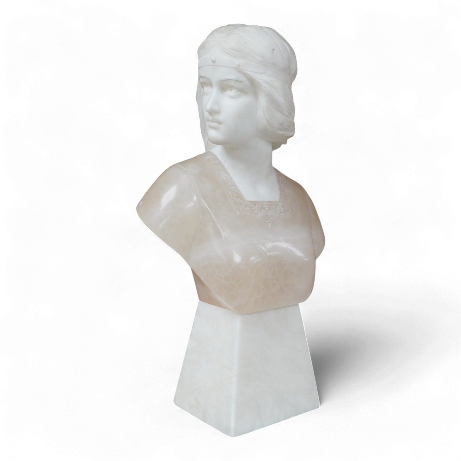 Prof. A Lessi - a marble and onyx bust of a maiden, signed verso, 29cm